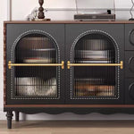 Load image into Gallery viewer, 63" Modern Vintage Sideboard with Fluted Glass Doors & Gold Accents