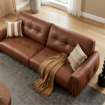 Load image into Gallery viewer, Modern Genuine Leather Sofa Warm Brown Upholstered Couch Three Seater Living Room Sofa with Wide Seat and Clean Lines