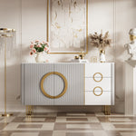 Load image into Gallery viewer, 62.4" Sleek Modern White and Gold Buffet Cabinet with Circular Accents