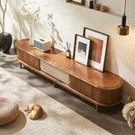 Load image into Gallery viewer, 70.2'' TV Stand Sliding Rolling Door Rattan TV Console Media Cabinet for Modern Living