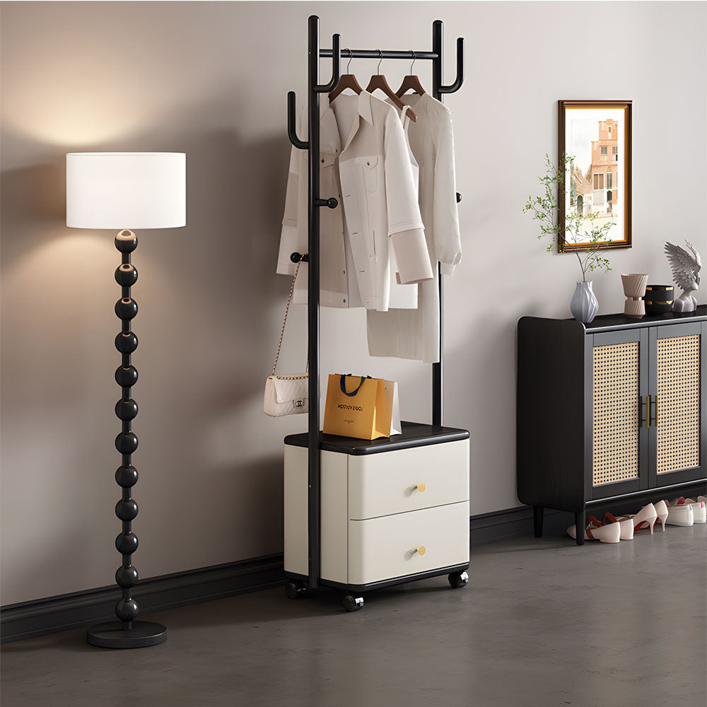 71.37'' Coat Rack with Storage Drawers Modern Multifunctional Organizer  Space-Saving Design Smooth Mobility