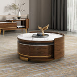 Load image into Gallery viewer, 31.5" Round Nesting Coffee Table Set with Drawer Marble Texture Top Walnut Minimalist Storage Design