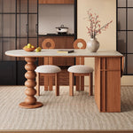 Load image into Gallery viewer, Modern Dining Table Solid Wood Base Ceramic Stone Top Minimalist Design