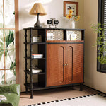 Load image into Gallery viewer, Modern Wooden Shoe Cabinet Entryway Storage with Woven Accent Doors & Open Side Shelves Multifunction Hallway Organizer