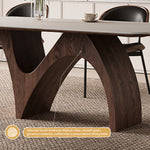 Load image into Gallery viewer, Modern Dining Table with Marble-Like Stone Top and Sculptural Wooden Base