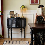 Load image into Gallery viewer, 31.2“ ”Solid Wood Curved Entryway Console Table with Glass Panel Doors