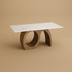 Load image into Gallery viewer, Modern Sculptural Dining Table with Marble-Effect Top & Artistic Wooden Base
