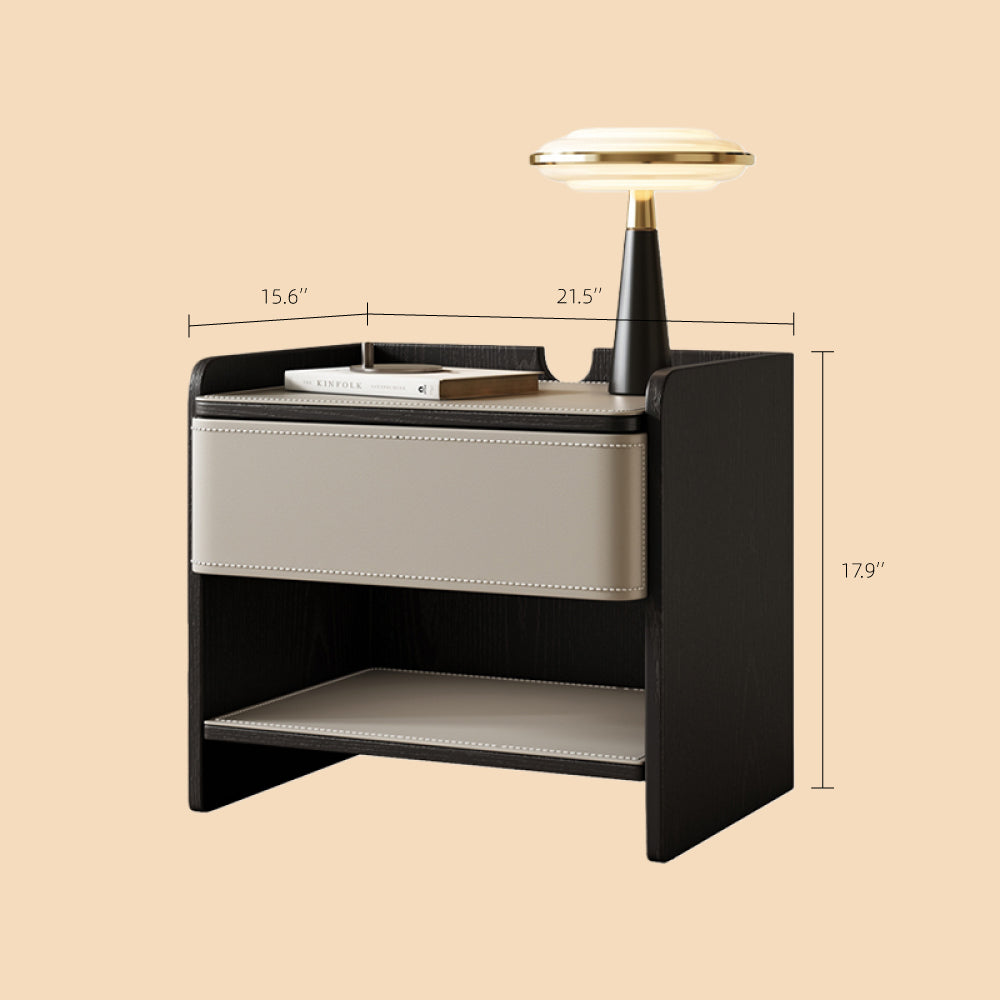 Modern Nightstand with Saddle Leather Finish Silent Drawer Rails