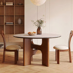 Load image into Gallery viewer, Modern Round Dining Table with Solid Wood Base and Ceramic Stone Top