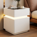 Load image into Gallery viewer, Modern LED Nightstand with Glass Top 2 Drawers Smart Bedside Table High Gloss White Design