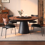 Load image into Gallery viewer, 59" Modern Round Dining Table with Rotating Lazy Susan Walnut Veneer Top Pedestal Base Dining Table