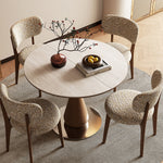 Load image into Gallery viewer, Modern Extendable Round Dining Table with Sintered Stone Top & Sculptural Pedestal Base