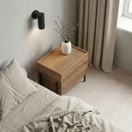 Load image into Gallery viewer, Modern Nightstand with Black Metal Legs Natural Wood Finish & Spacious Drawer