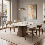 Load image into Gallery viewer, Oval Dining Table Solid Wood Walnut Veneer Base Scratch Resistant Sintered Stone Top Modern Stylish Design