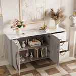 Load image into Gallery viewer, 62.4" Sleek Modern White and Gold Buffet Cabinet with Circular Accents
