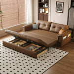 Load image into Gallery viewer, Modern Brown Faux Leather Sofa Bed with Storage Convertible Sleeper Couch