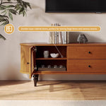Load image into Gallery viewer, Mid-Century Modern TV Stand with Dual Arch Doors and 4 Solid Wood Drawers