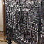 Load image into Gallery viewer, 61.4'' Black Textured Sideboard Cabinet with Decorative Carved Doors