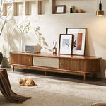 Load image into Gallery viewer, 70.2'' TV Stand Sliding Rolling Door Rattan TV Console Media Cabinet for Modern Living