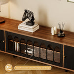 Load image into Gallery viewer, 78.7'' Retro Metal TV Cabinet Arched Grille Doors Walnut Finish Elevated Base