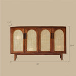 Load image into Gallery viewer, 59'' Mid-Century Modern Rattan Door Sideboard Cabinet Solid Wood Buffet Storage Console for Dining Room & Living Room