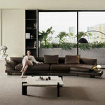 Load image into Gallery viewer, Modern Low-Profile Leather Sofa Deep Brown Upholstery with Wide Armrests & Metal Legs
