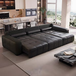 Load image into Gallery viewer, 130.7'' Modern Power Reclining Sectional Sofa Black Genuine Leather Deep Seat Electric Lounge Sofa with Chaise