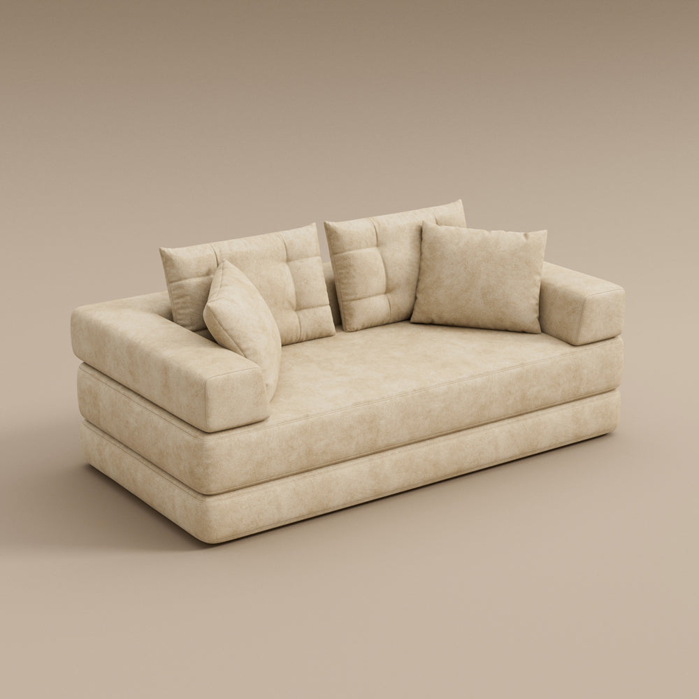 70''-78''Convertible Sofa Bed Tufted Cushion Armrest Foldable Design in Grey Fabric Upholstery