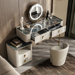 Load image into Gallery viewer, Modern Luxury Makeup Vanity Desk Marble Texture Top Dressing Table with Storage Drawers and Gold Metal Legs