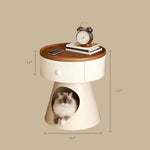 Load image into Gallery viewer, Modern Round Nightstand with Hidden Storage Drawer and Cat House Base Wooden Top Fluted Design Bedside Table