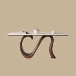 Load image into Gallery viewer, Creative S-shaped Walnut Base Round Dining Table with Marble Effect Surface