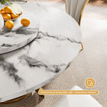 Load image into Gallery viewer, Vintage Marble Effect Dining Table With Royal Style Stainless Steel Base & Lazy Susa