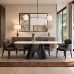 Load image into Gallery viewer, Sculptural Carbon Steel Base Calcined Grey Stone Oval Dining Table