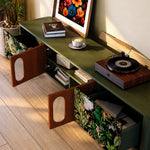 Load image into Gallery viewer, 82.6" Jungle Print Mid Century Wood TV Stand