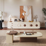 Load image into Gallery viewer, Modern Minimalist Living Room Furniture Set Cream TV Stand and Oval Coffee Table Combination