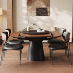 Load image into Gallery viewer, 59" Modern Round Dining Table with Rotating Lazy Susan Walnut Veneer Top Pedestal Base Dining Table