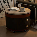 Load image into Gallery viewer, Modern Round Side Table with Hidden Storage and Drawers on Wheels