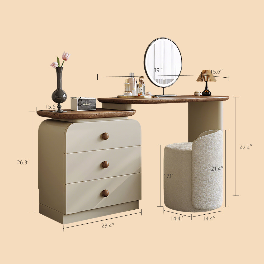 Modern Makeup Vanity LED Mirror and Stool Spacious Storage Rotatable Design