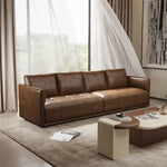 Load image into Gallery viewer, Modern Brown Faux Leather Sofa with Deep Cushions & Clean Lines