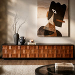 Load image into Gallery viewer, 86.6'' Geometric 3D Pattern Walnut TV Stand Cabinet With Drawers