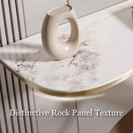 Load image into Gallery viewer, Modern Sintered Stone Entryway Console Table with Gold Sculptural Metal Base