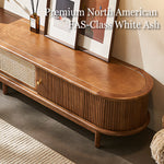 Load image into Gallery viewer, 70.2'' TV Stand Sliding Rolling Door Rattan TV Console Media Cabinet for Modern Living