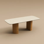 Load image into Gallery viewer, Square Dining Table White Marble Effect Top Semi-cylindrical Wooden Base for 6 People