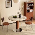 Load image into Gallery viewer, 31.49" Modern Round Dining & Conversation Table with Marble-Effect Top and Stainless Steel Base