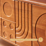Load image into Gallery viewer, 78" Retro TV Stand Carved Geometric Pattern Solid Wood Cabinet Brass-Tipped Legs
