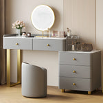 Load image into Gallery viewer, Modern White Vanity Desk with Mirror and Drawers Makeup Dressing Table with Storage Cabinet and Stool