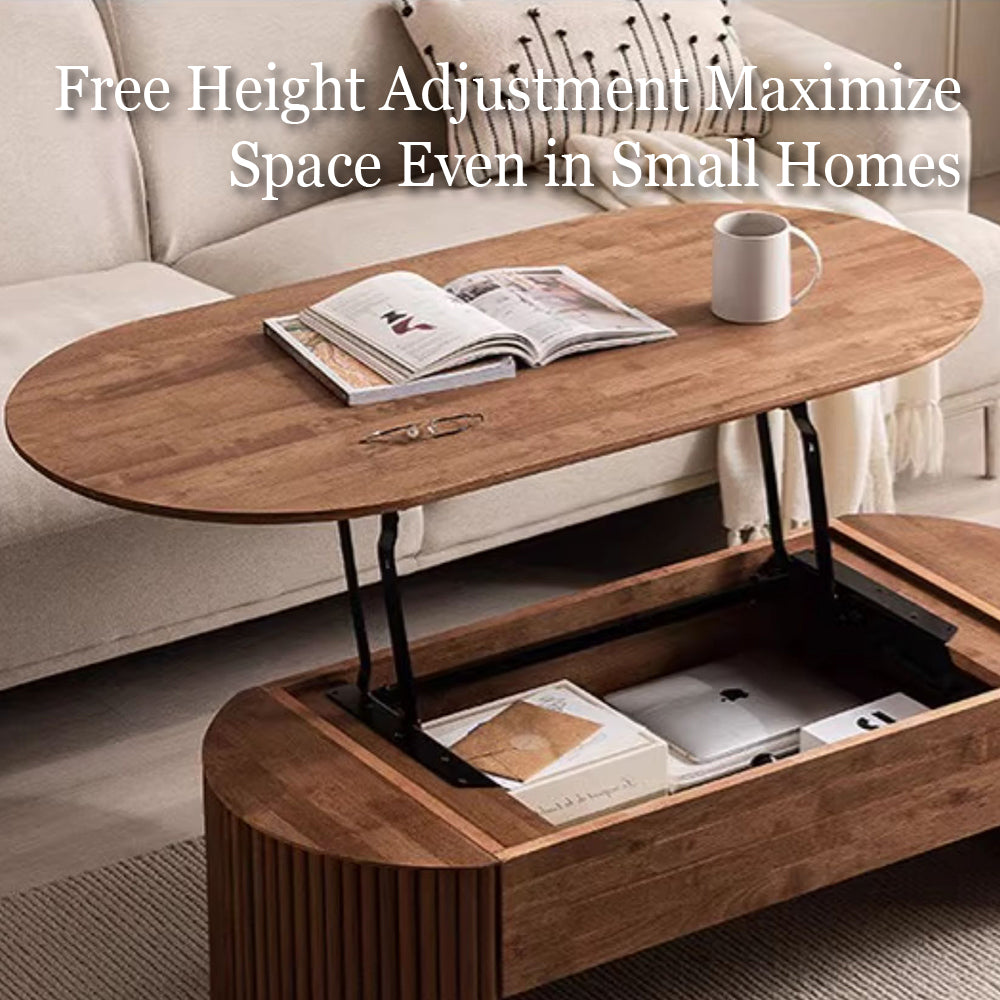 46.8'' Oval Lift Top Coffee Table Medium Size Wooden Finish Hidden
