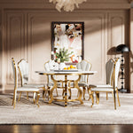 Load image into Gallery viewer, Vintage Marble Effect Dining Table With Royal Style Stainless Steel Base & Lazy Susa