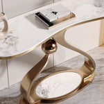 Load image into Gallery viewer, Modern Sintered Stone Entryway Console Table with Gold Sculptural Metal Base