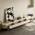 Load image into Gallery viewer, 86.6" Modern Walnut TV Stand Curved Edge Media Console Low Profile Entertainment Center